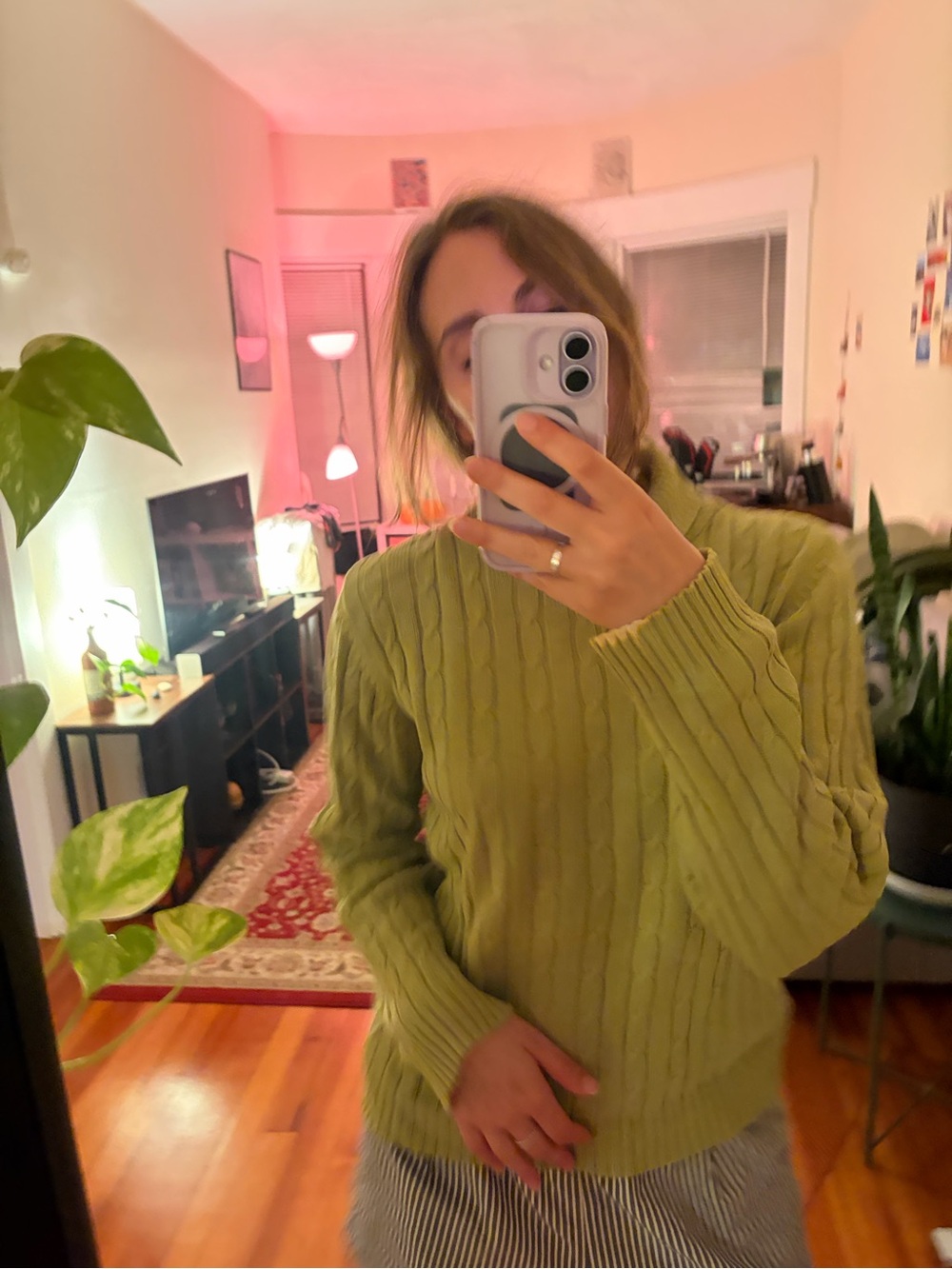 100% Cotton Green Cable-Knit Sweater